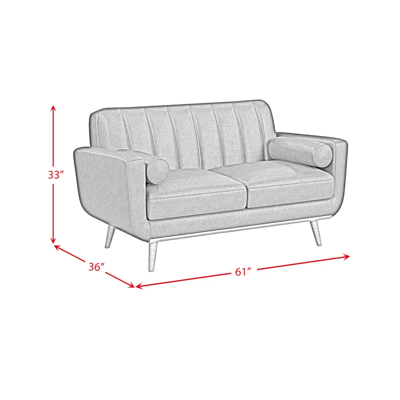 Horizon Loveseat with Wood Front 2 6\" bolster Pillows in Pebble Navy