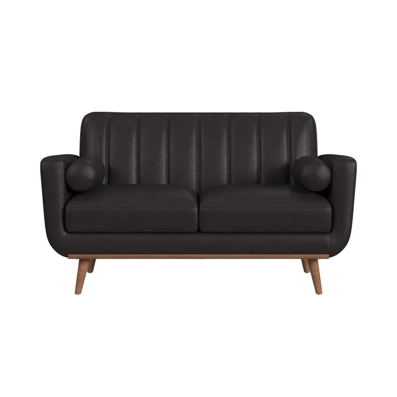 Horizon Loveseat with Wood Front 2 6\" bolster Pillows in Pebble Dark Grey