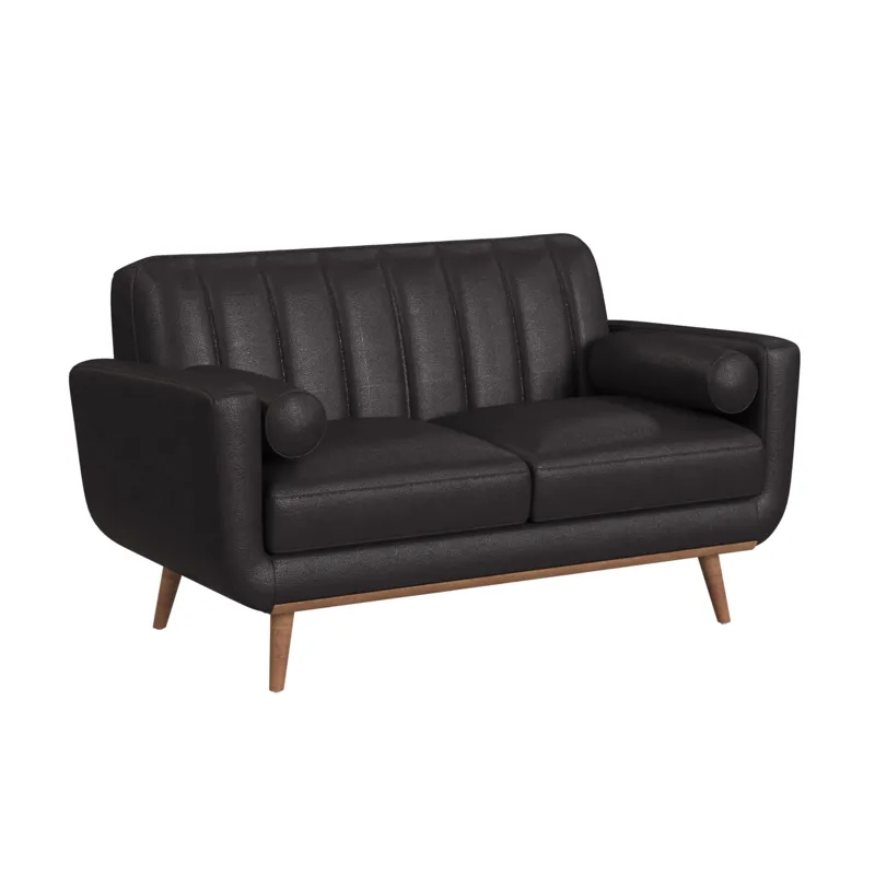Horizon Loveseat with Wood Front 2 6\" bolster Pillows in Pebble Dark Grey