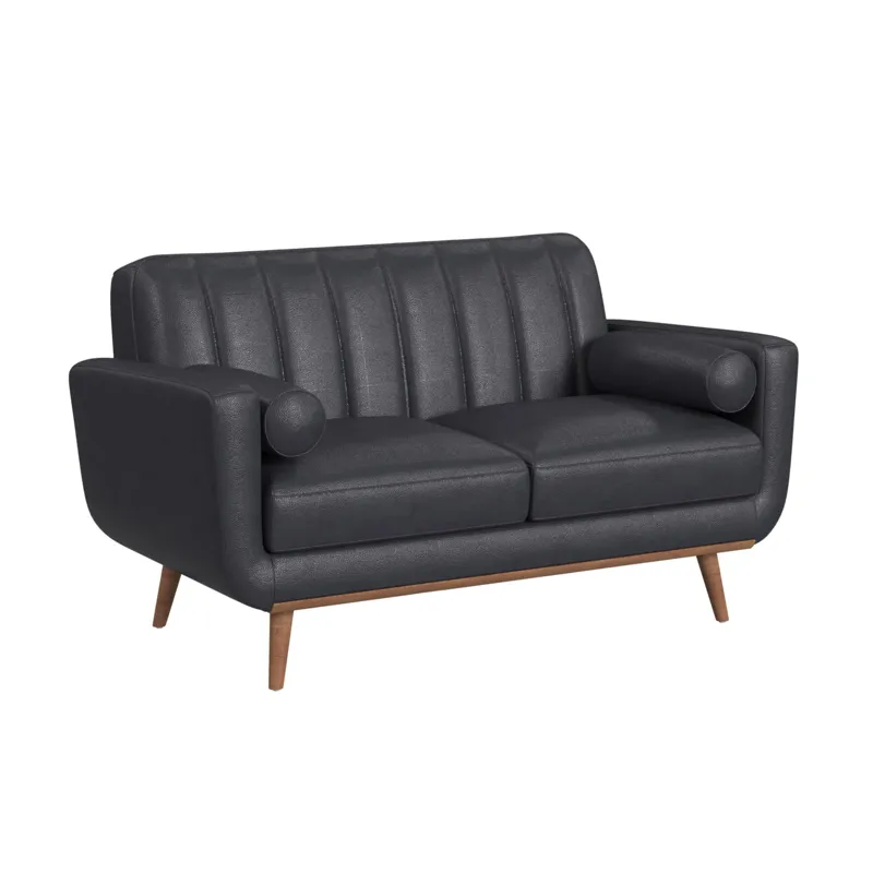 Horizon Loveseat with Wood Front 2 6\" bolster Pillows in Pebble Navy