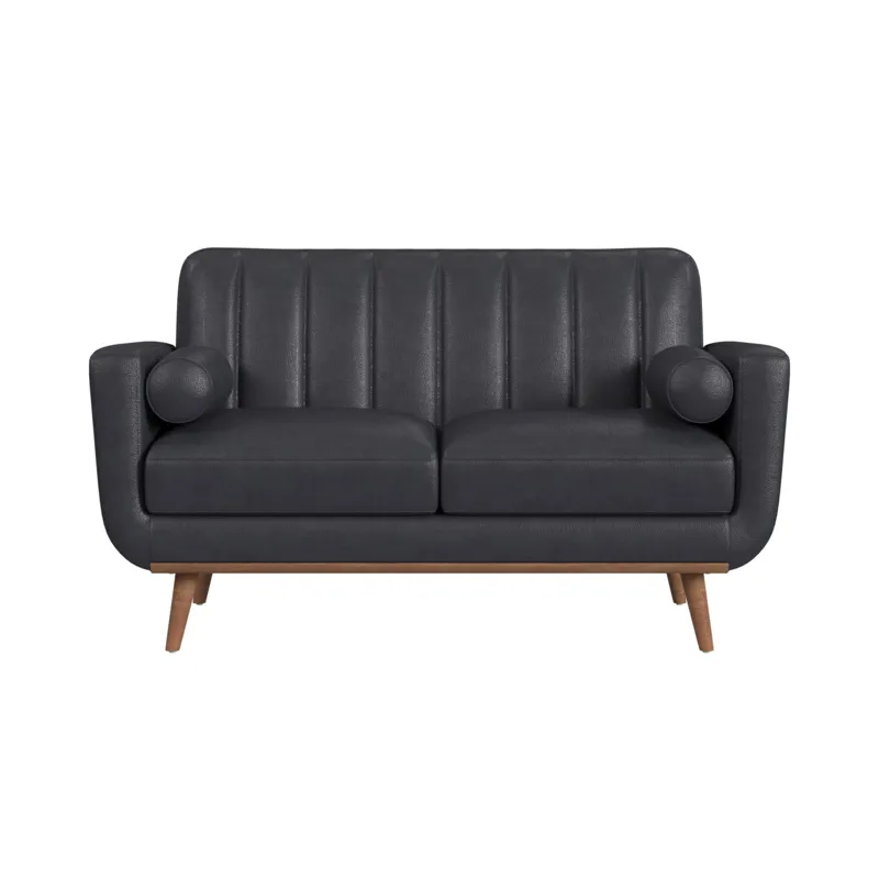 Horizon Loveseat with Wood Front 2 6\" bolster Pillows in Pebble Navy