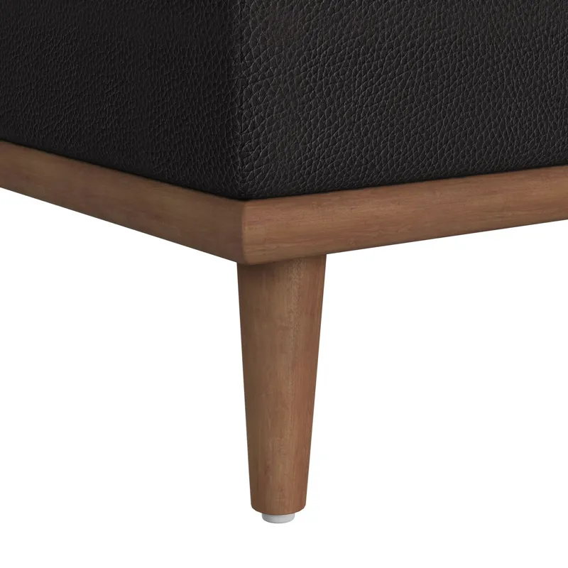 Horizon Ottoman with Wood Base in Pebble Dark Grey