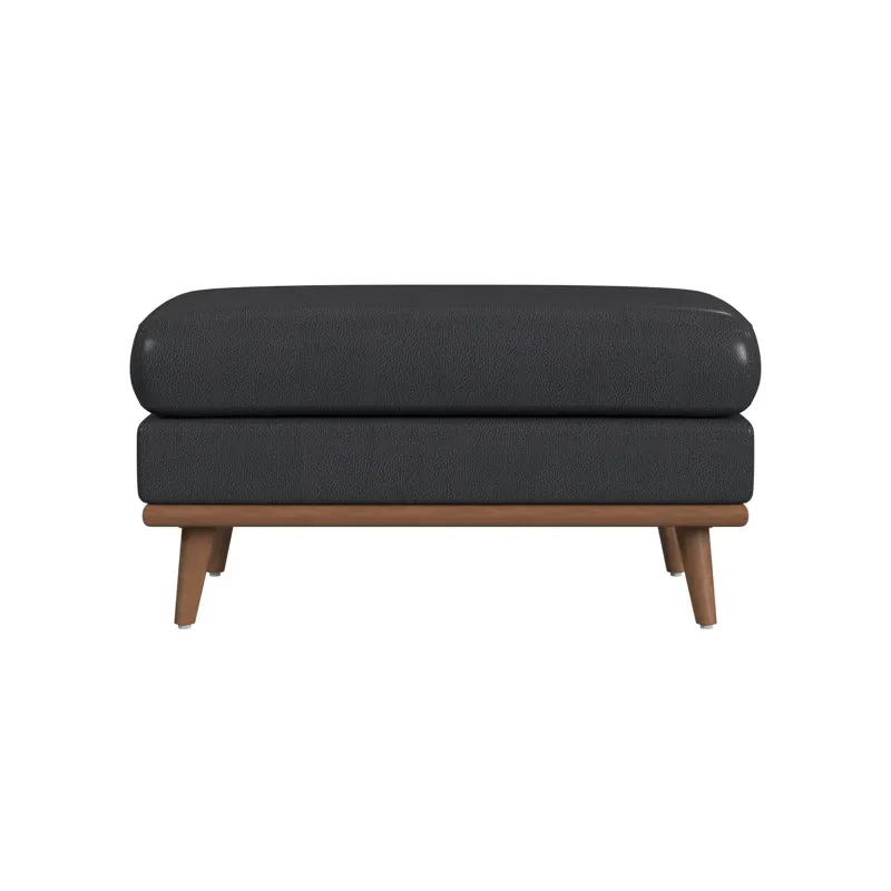 Horizon Ottoman with Wood Base in Pebble Navy