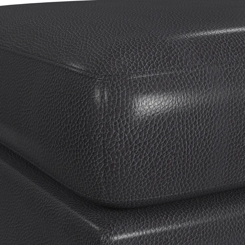 Horizon Ottoman with Wood Base in Pebble Navy
