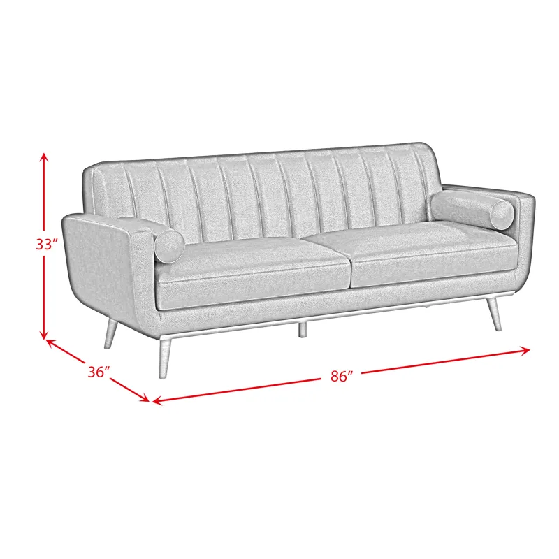 Horizon Sofa with Wood Front and 2 6\" bolster Pillows in Pebble Navy