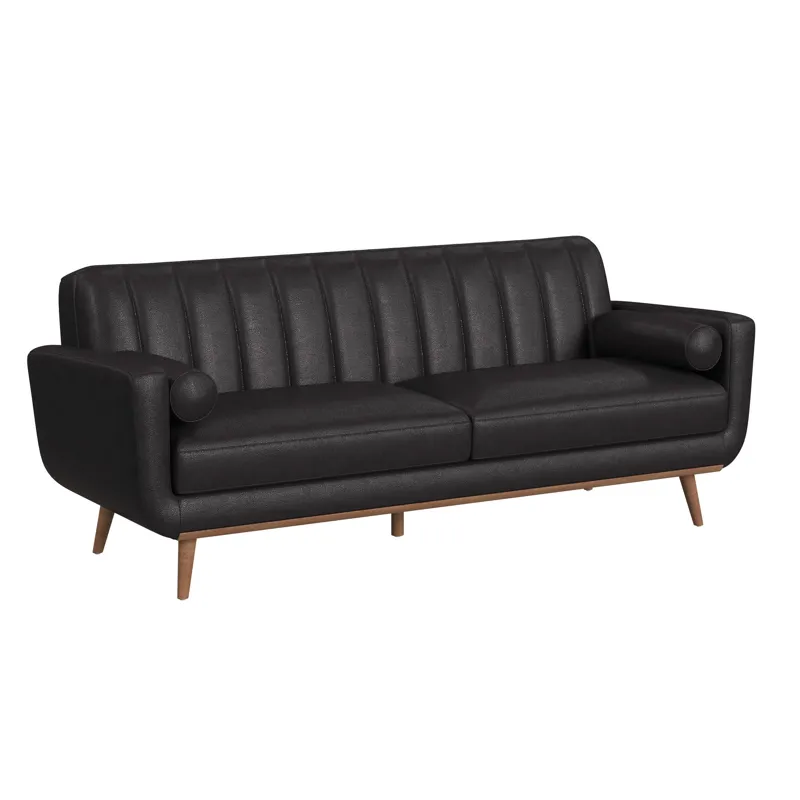 Horizon Sofa with Wood Front and 2 6\" bolster Pillows in Pebble Dark Grey