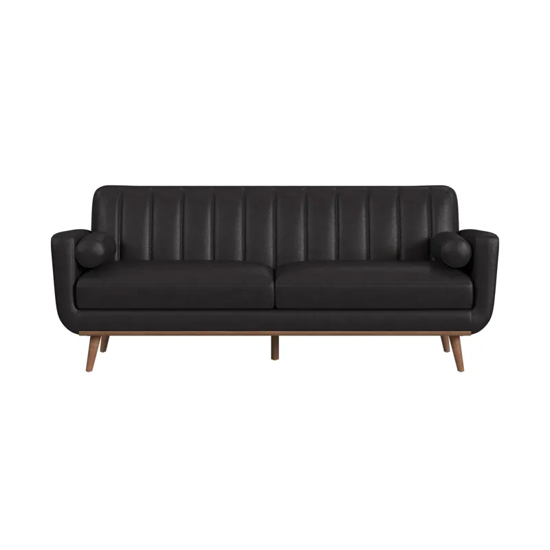 Horizon Sofa with Wood Front and 2 6\" bolster Pillows in Pebble Dark Grey