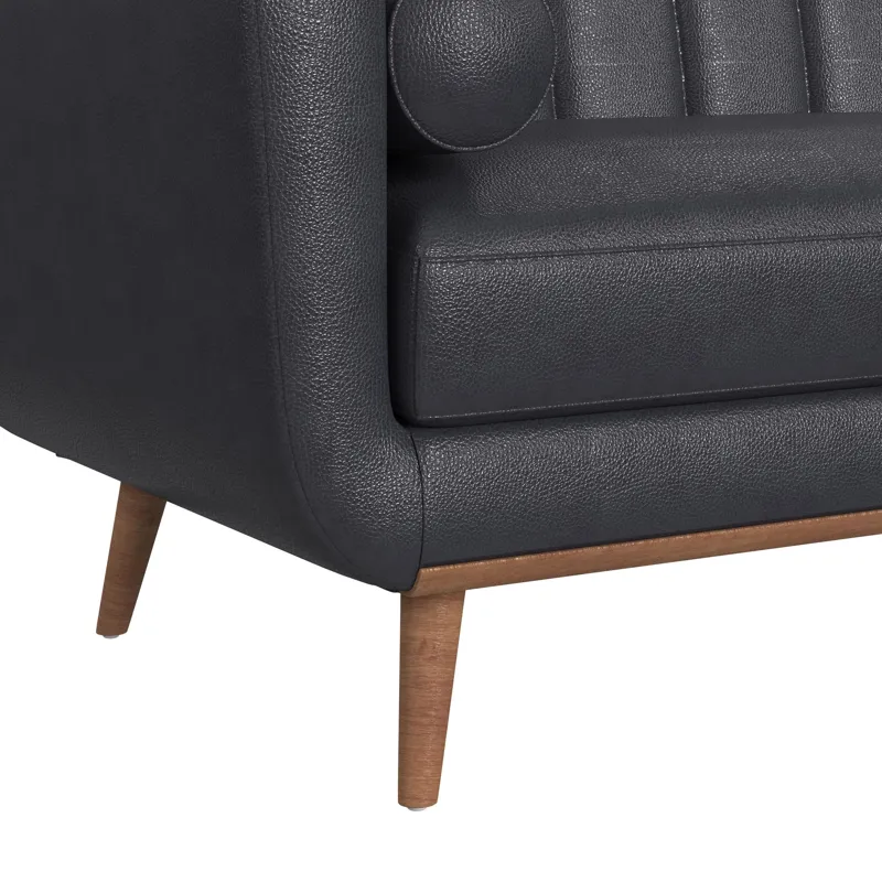 Horizon Sofa with Wood Front and 2 6\" bolster Pillows in Pebble Navy