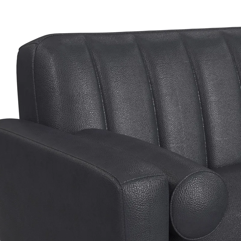 Horizon Sofa with Wood Front and 2 6\" bolster Pillows in Pebble Navy