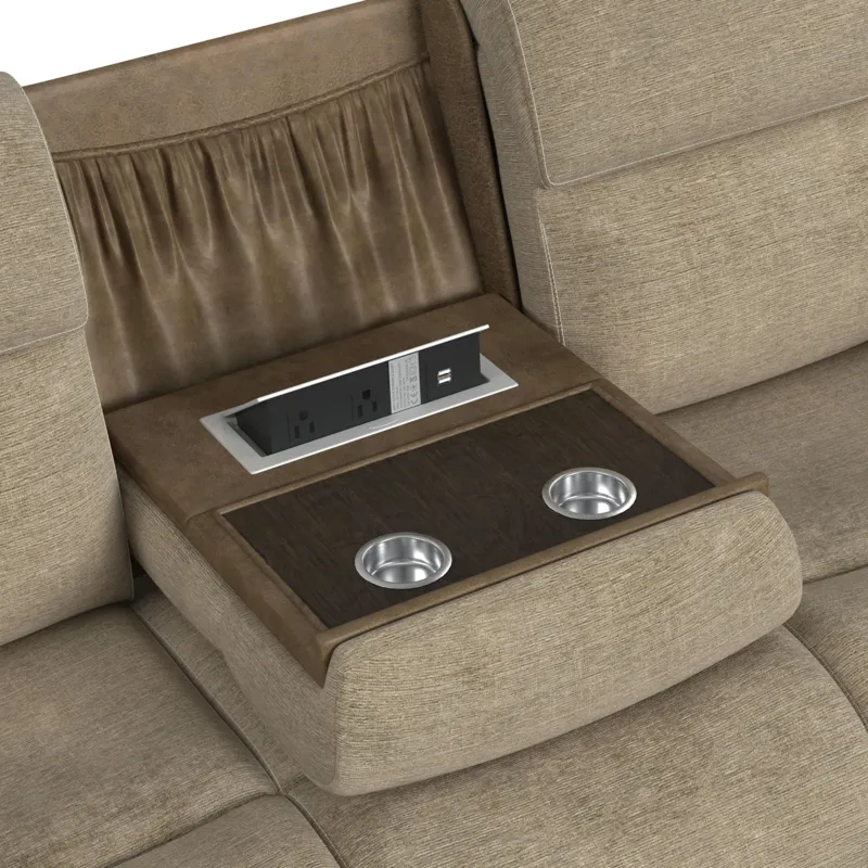 Hornet Motion Sofa with Drop Table and PWS in Rancho Beige