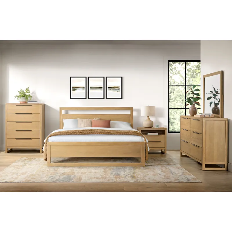 Island King Wooden Panel Bed in Natural