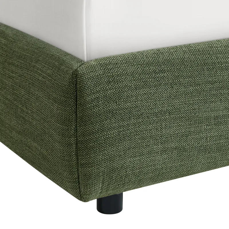 Island King UPH Panel Bed in Noha Green Fabric