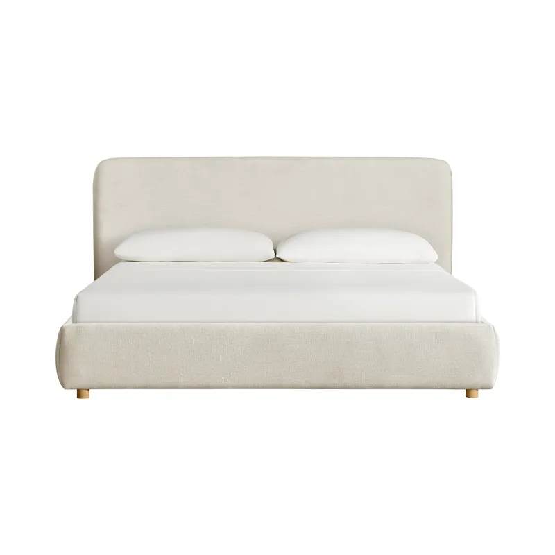 Island King UPH Panel Bed in Noha Ivory Fabric