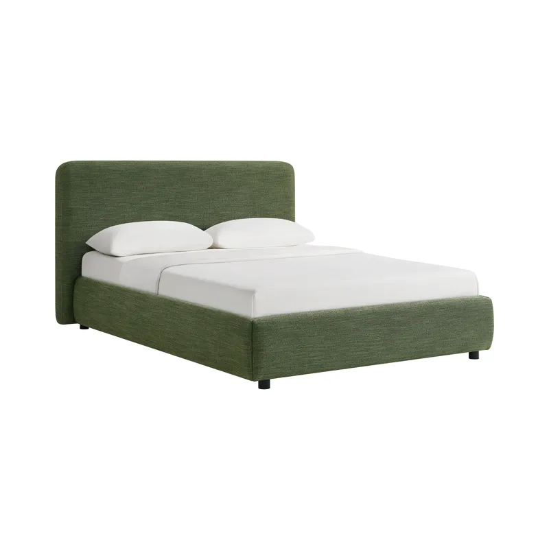 Island Queen UPH Panel Bed in Noha Green Fabric