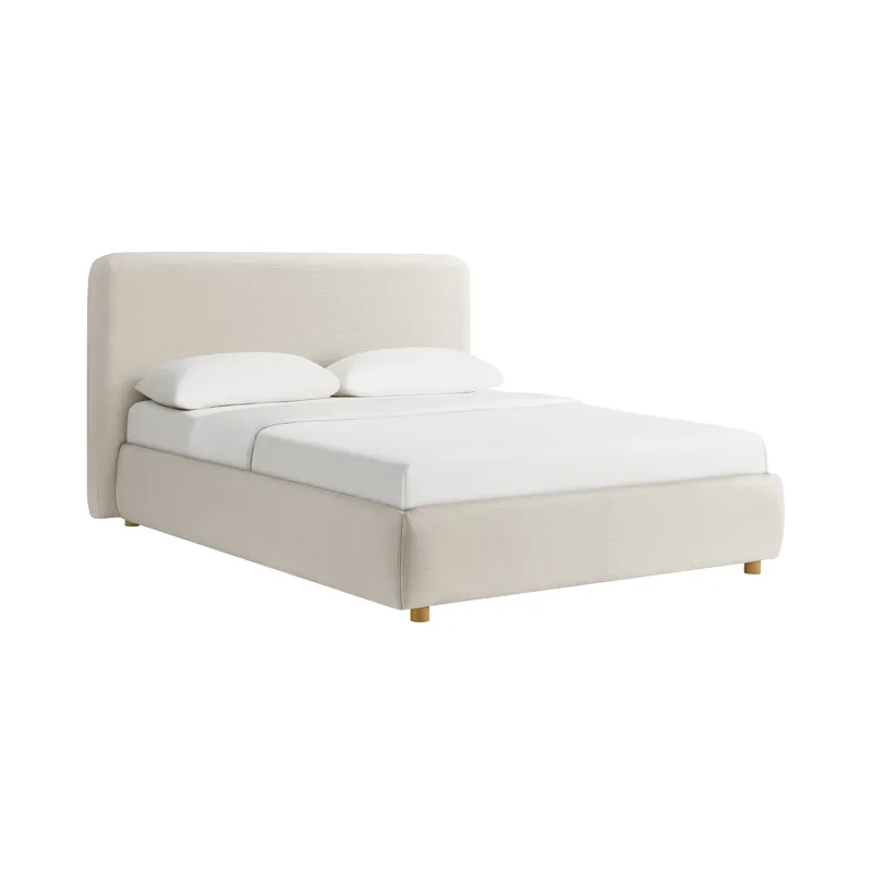 Island Queen UPH Panel Bed in Noha Ivory Fabric