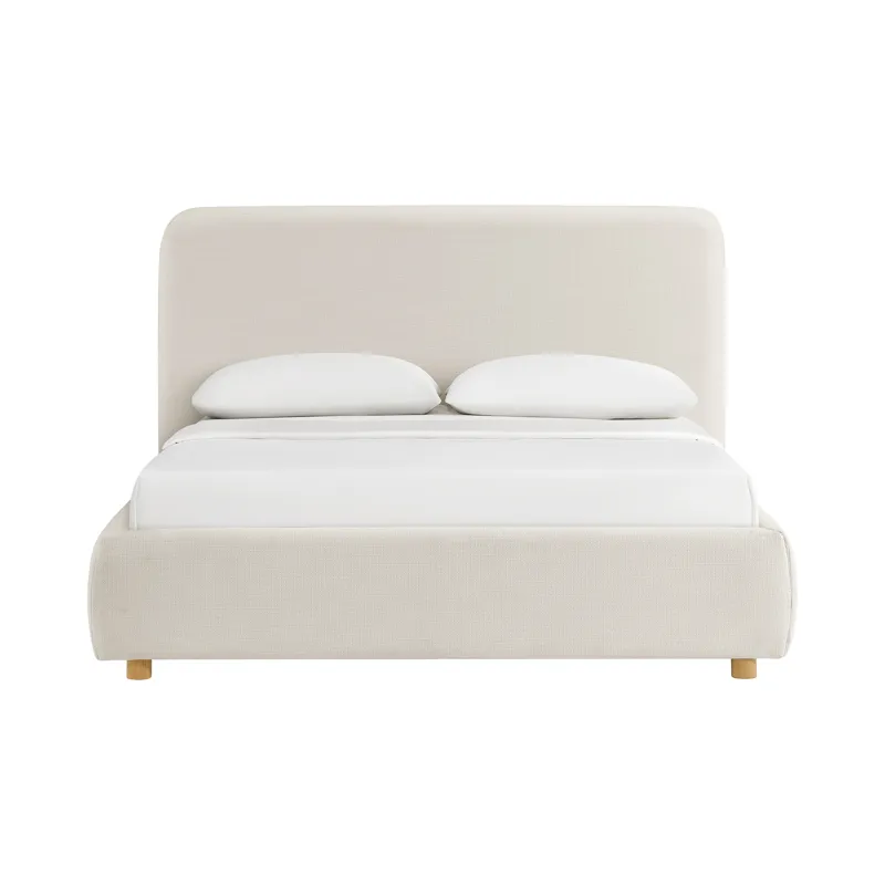 Island Queen UPH Panel Bed in Noha Ivory Fabric