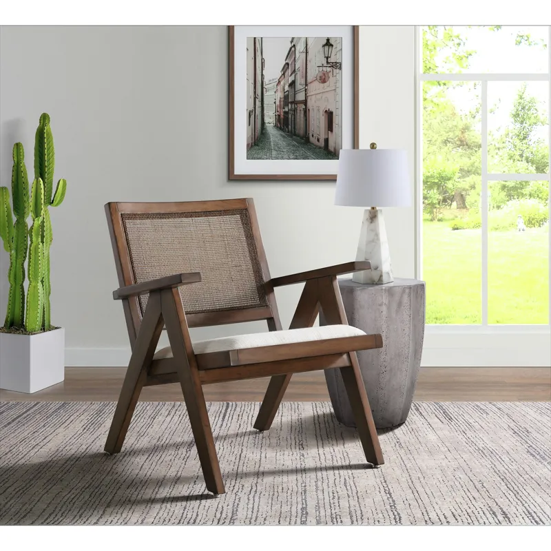 JR Lounge Arm Chair Dover White Fabric in Smoke Brown