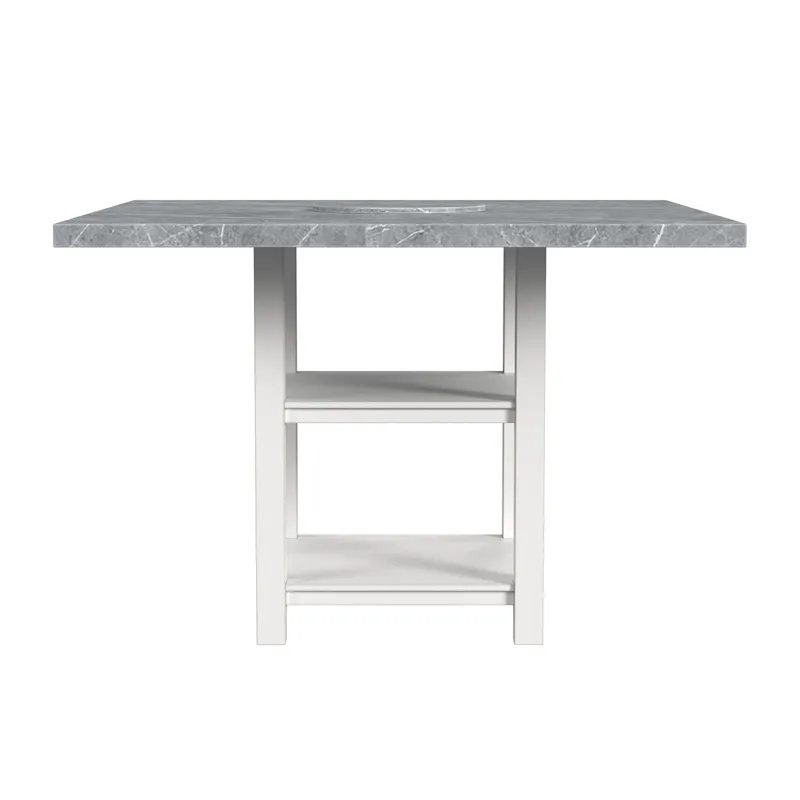 Karina Square Counter Table with Grey Faux Marble and Lazy Susan in Washed White