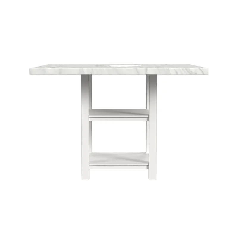 Karina Square Counter Table with White Faux Marble and Lazy Susan in Washed White