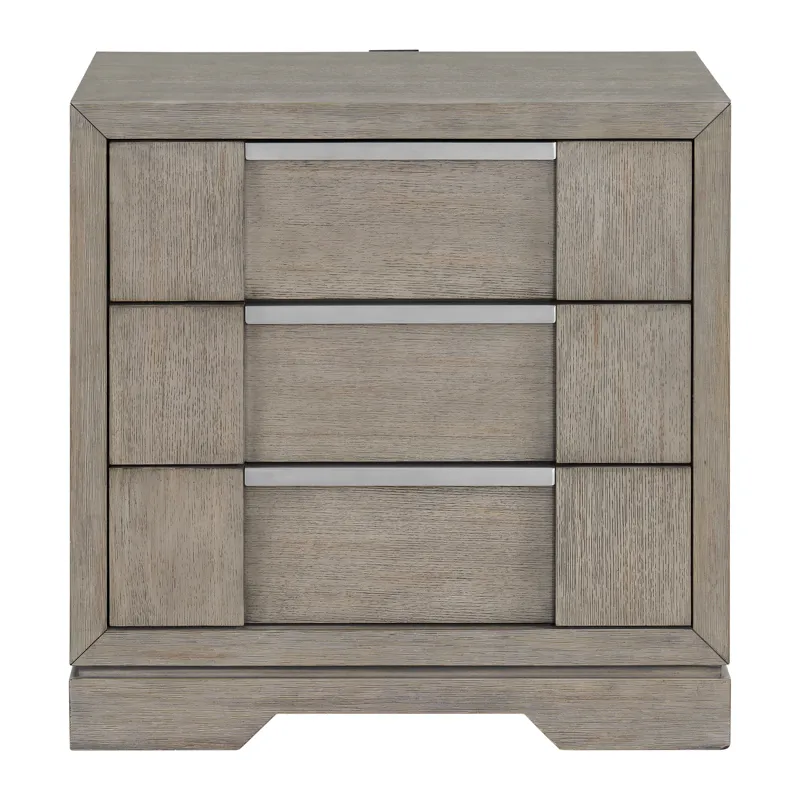 Kelis 3-Drawer Nightstand with USB in Grey