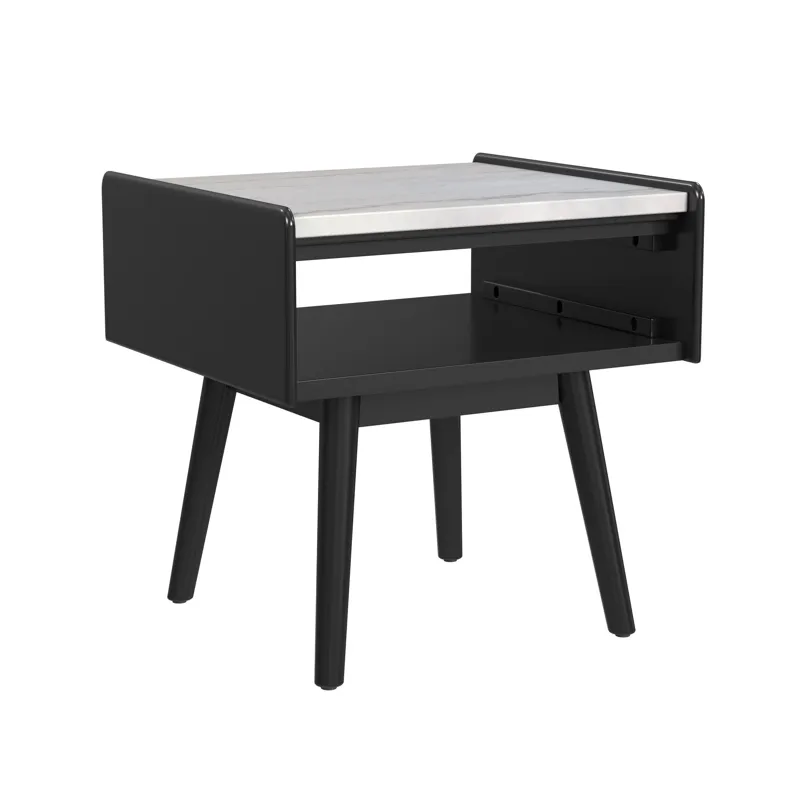 Lanette End Table with White Marble Top in Black