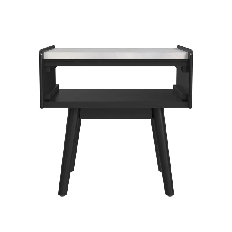 Lanette End Table with White Marble Top in Black