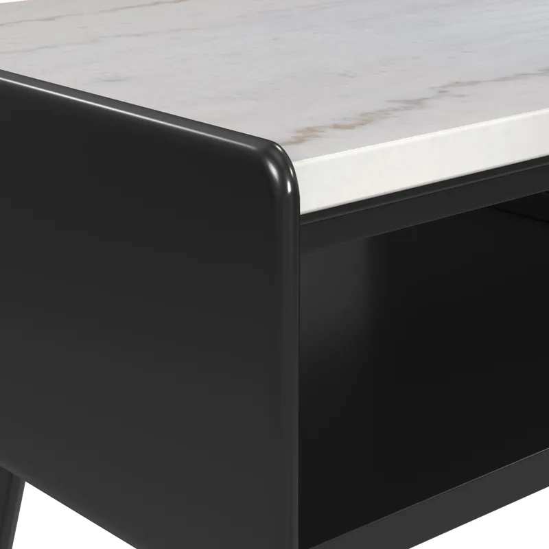 Lanette End Table with White Marble Top in Black