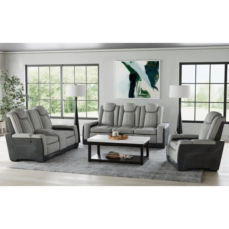 Lantana Motion Recliner with wireless charger and cup holder in Rocky Cement/Charcoal