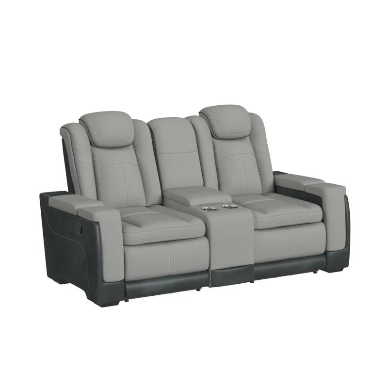 Lantana Motion Loveseat with Console in Rocky Cement/Charcoal