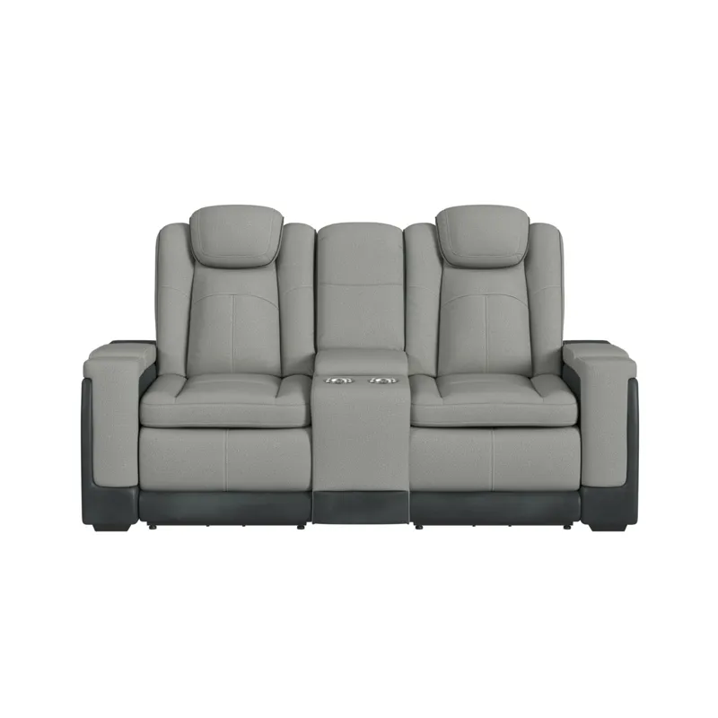 Lantana Motion Loveseat with Console in Rocky Cement/Charcoal