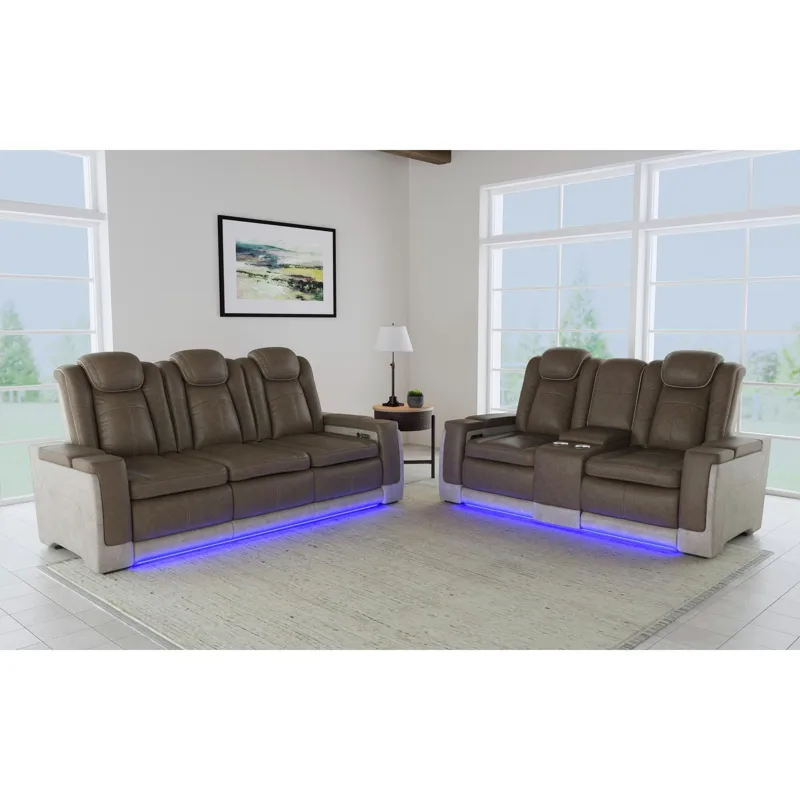 Lantana Power Motion Sofa with Power Headrest, Led, DDT, reading light and PWS in Rocky Brown/Grey
