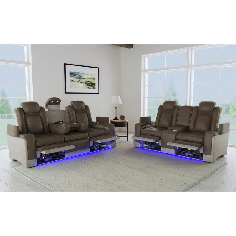 Lantana Power Motion Sofa with Power Headrest, Led, DDT, reading light and PWS in Rocky Brown/Grey
