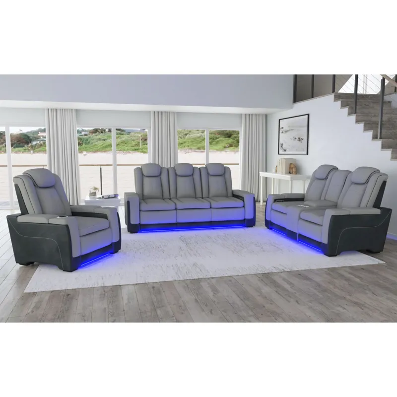 Lantana Power Motion Sofa with Power Headrest, Led, DDT, reading light and PWS in Rocky Cement/Charc