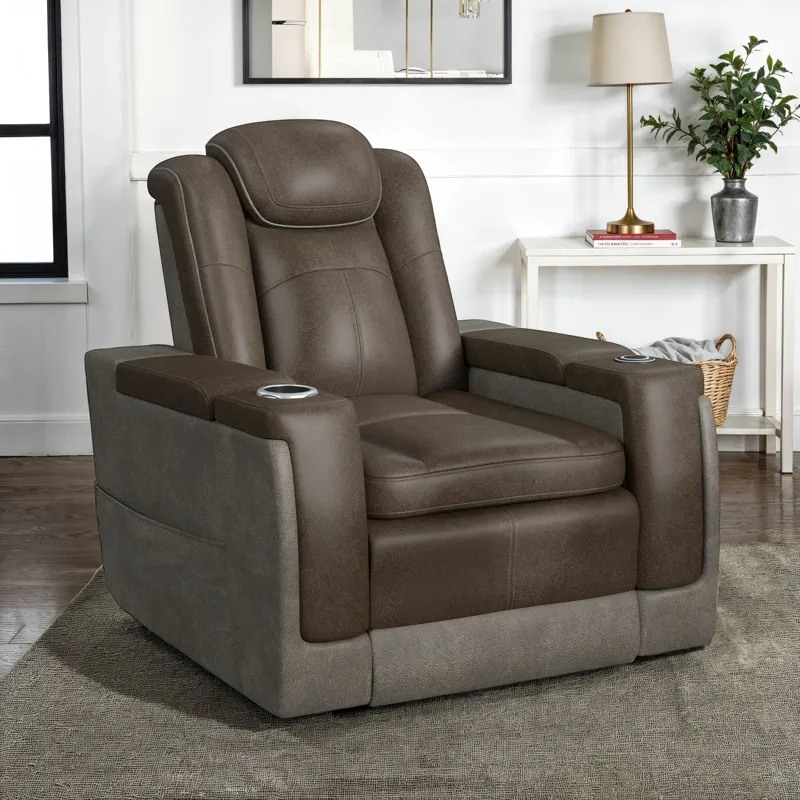 Lantana Power Motion Lift Chair with Wireless Charger and Cup Holder in Rocky Brown/Grey