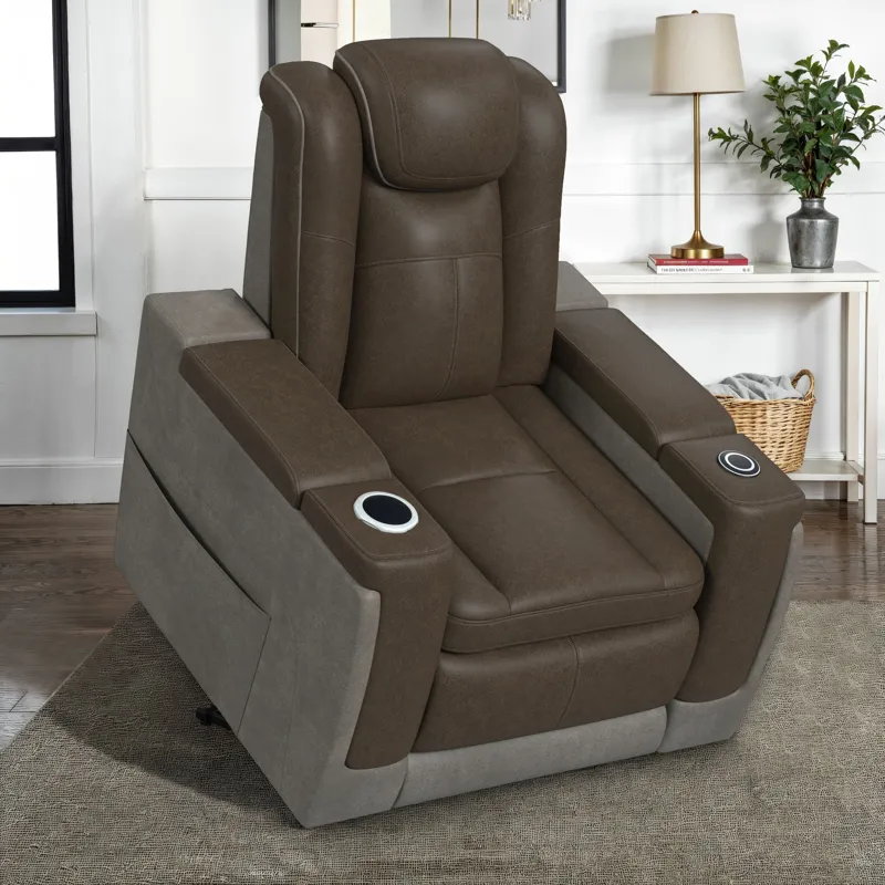 Lantana Power Motion Lift Chair with Wireless Charger and Cup Holder in Rocky Brown/Grey