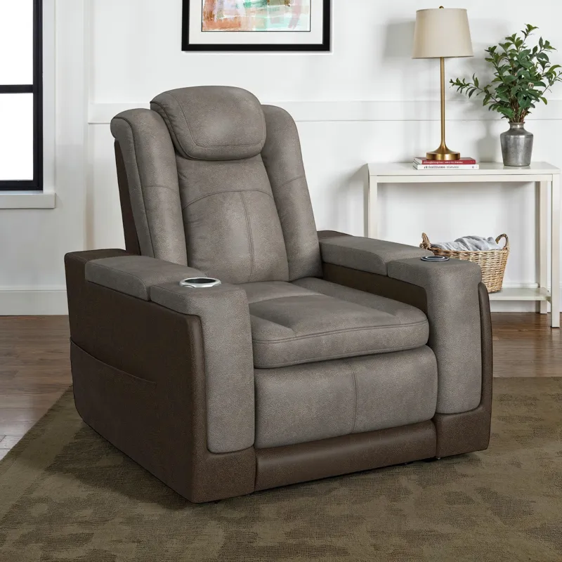 Lantana Power Motion Lift Chair with Wireless Charger and Cup Holder in Rocky Grey/Brown