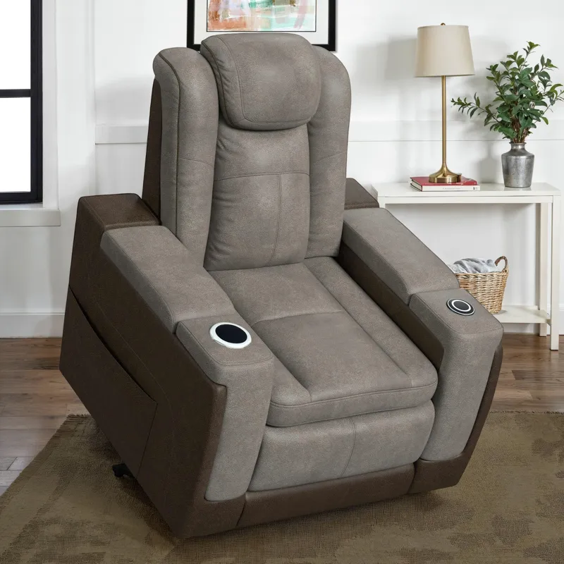 Lantana Power Motion Lift Chair with Wireless Charger and Cup Holder in Rocky Grey/Brown