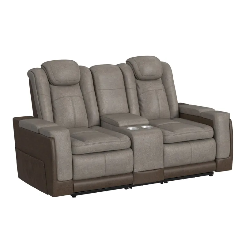 Lantana Power Motion Lift Loveseat with Console & Cup Holder in Rocky Grey/Brown