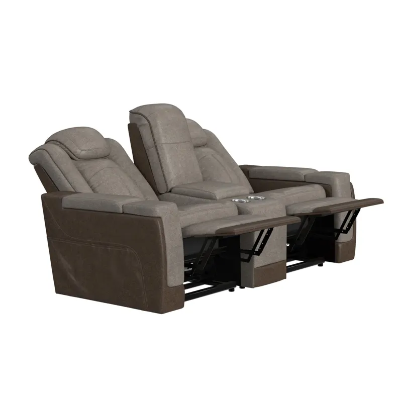 Lantana Power Motion Lift Loveseat with Console & Cup Holder in Rocky Grey/Brown