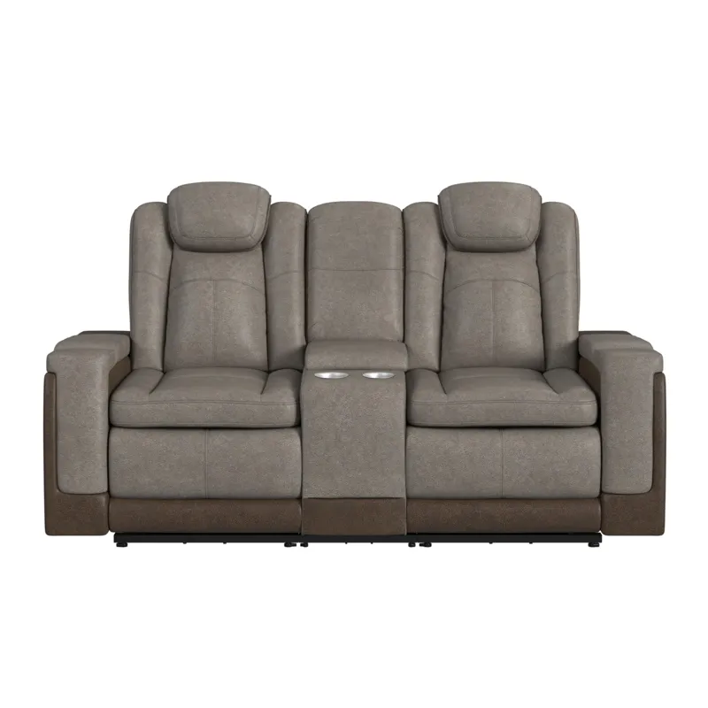 Lantana Power Motion Lift Loveseat with Console & Cup Holder in Rocky Grey/Brown