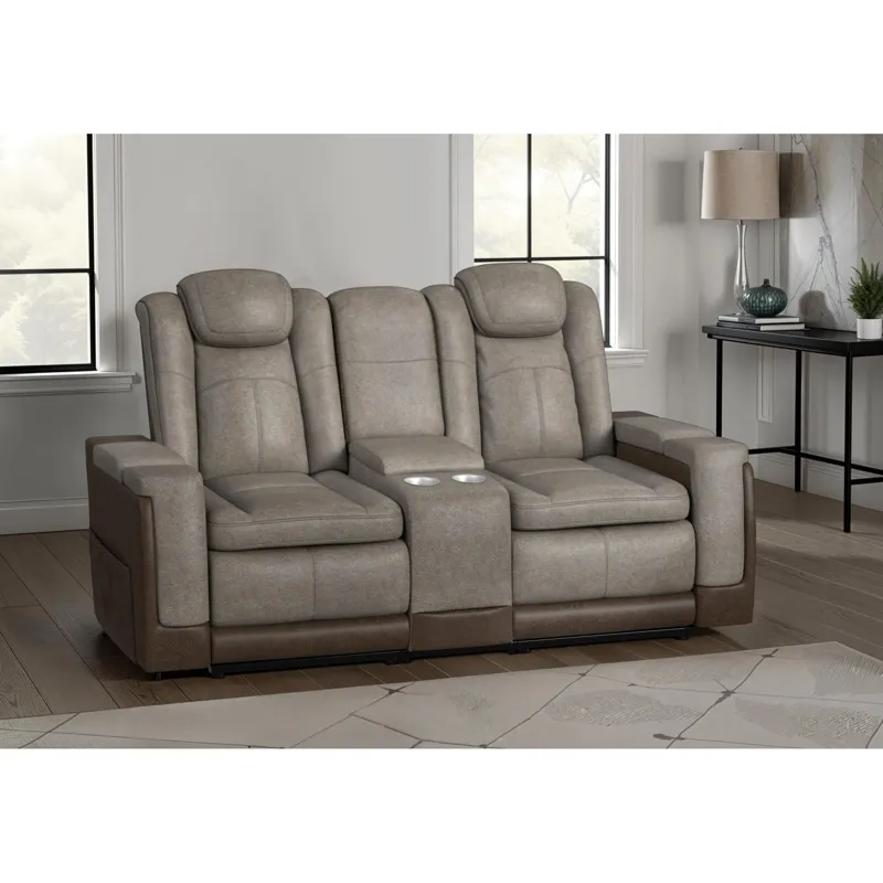 Lantana Power Motion Lift Loveseat with Console & Cup Holder in Rocky Grey/Brown