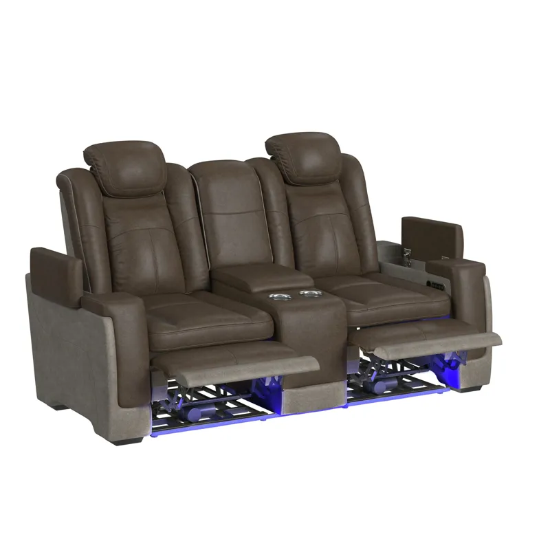 Lantana Power Motion Loveseat with Power Headrest, Led, and Console in Rocky Brown/Grey