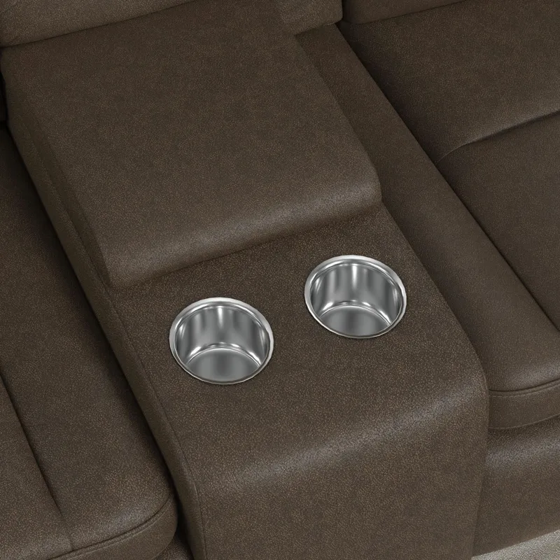 Lantana Power Motion Loveseat with Power Headrest, Led, and Console in Rocky Brown/Grey
