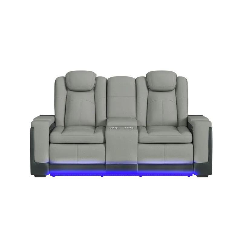 Lantana Power Motion Loveseat with Power Headrest, Led, and Console in Rocky Cement/Charcoal