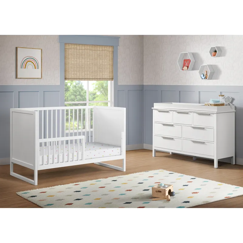 Lauren Crib and Dresser with Topper in White