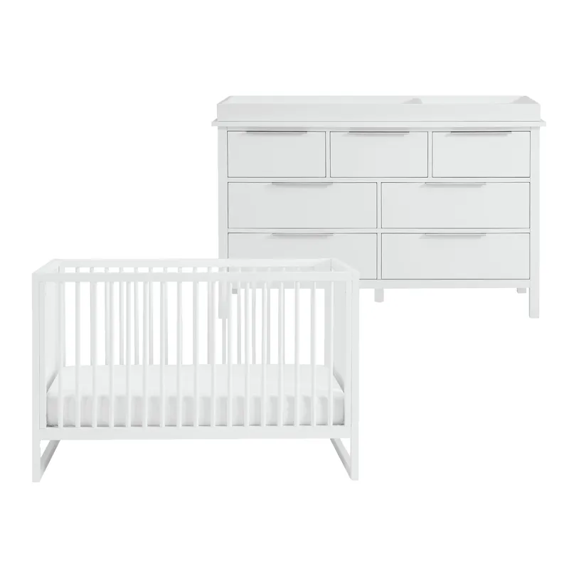 Lauren Crib and Dresser with Topper in White