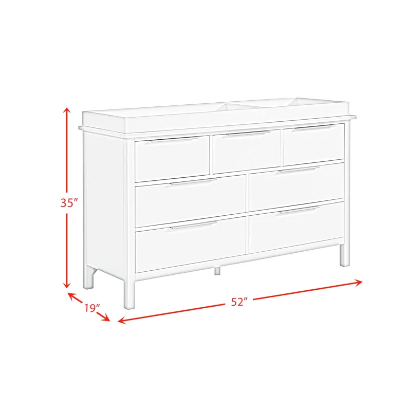 Lauren Crib and Dresser with Topper in White