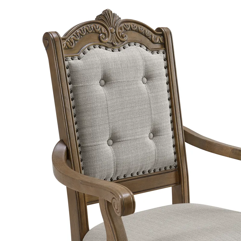 Madison Park Dining Arm Chair with Beige Fabric in Walnut (2 Per Carton)