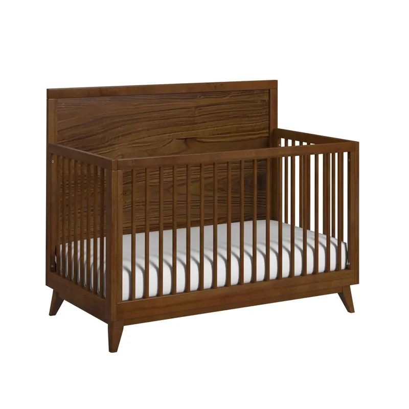 Malia Crib with High Headboard and Guardrail in Walnut