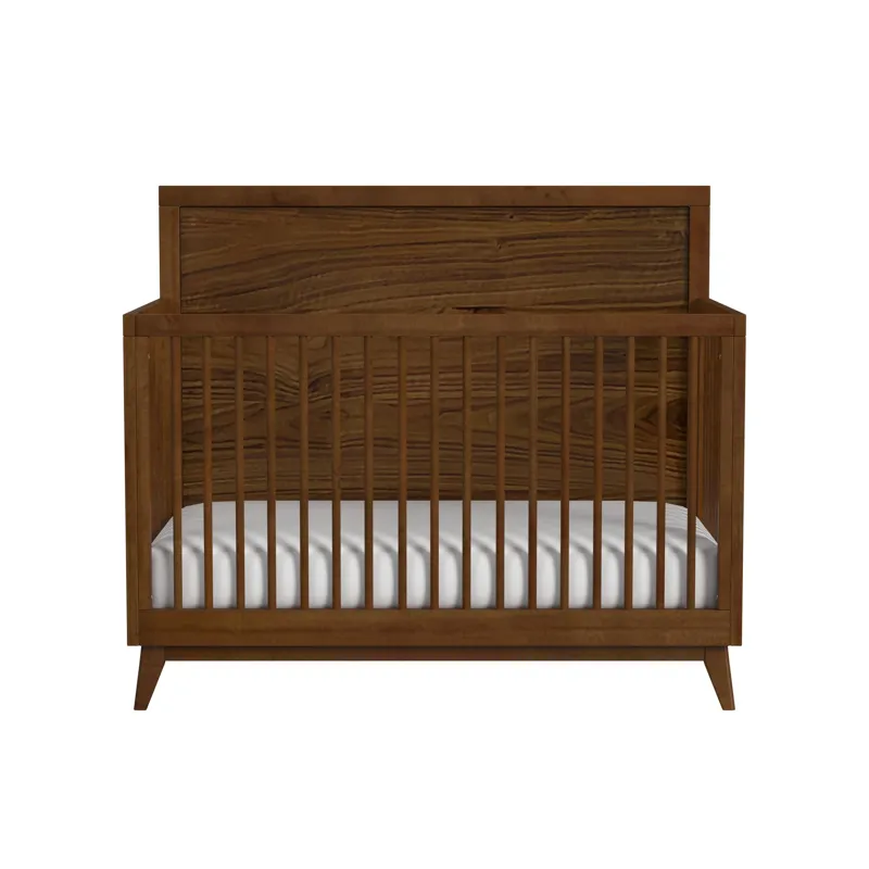 Malia Crib with High Headboard and Guardrail in Walnut